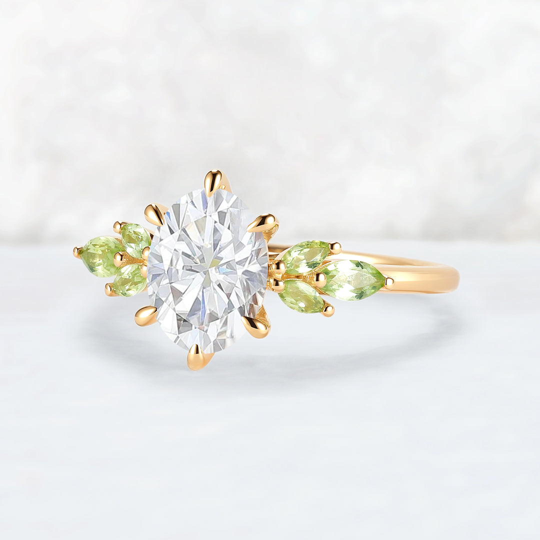 Cluster Oval Cut Moissanite Simple and Timeless Engagement Ring