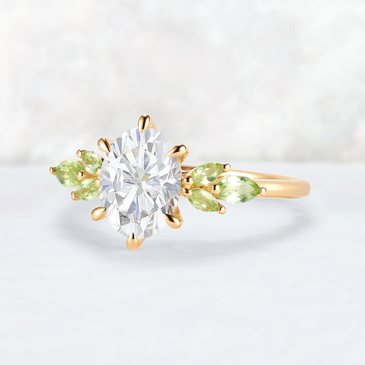 Cluster Oval Cut Moissanite Simple and Timeless Engagement Ring