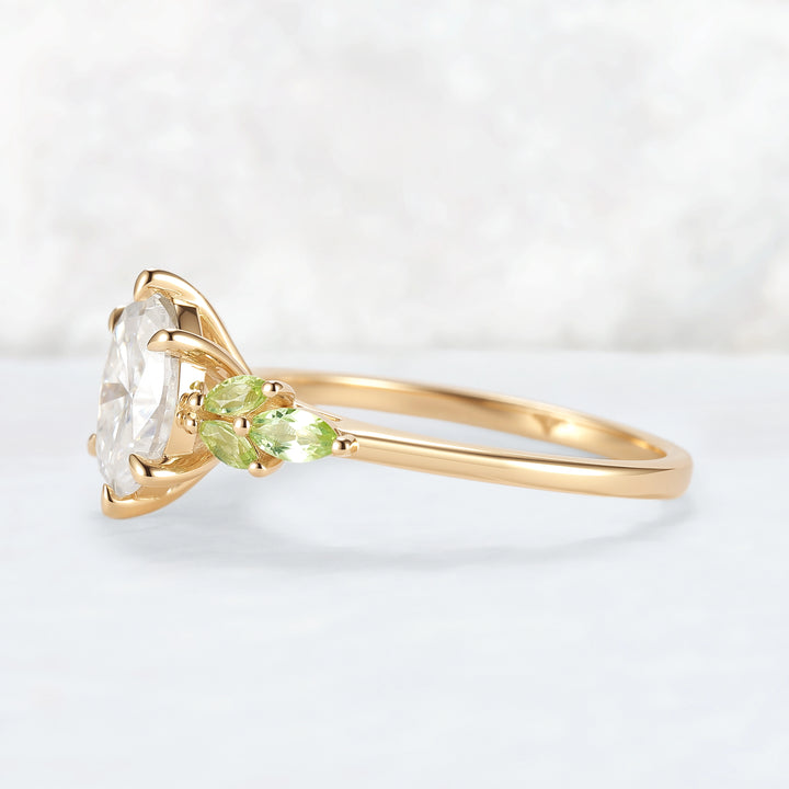 Cluster Oval Cut Moissanite Simple and Timeless Engagement Ring