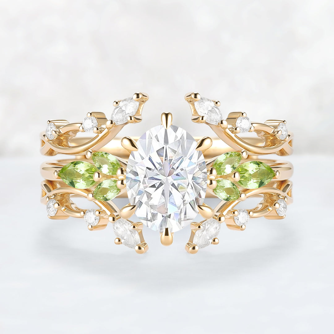 Cluster Oval Cut Moissanite Simple and Timeless Engagement Ring Set 2pcs