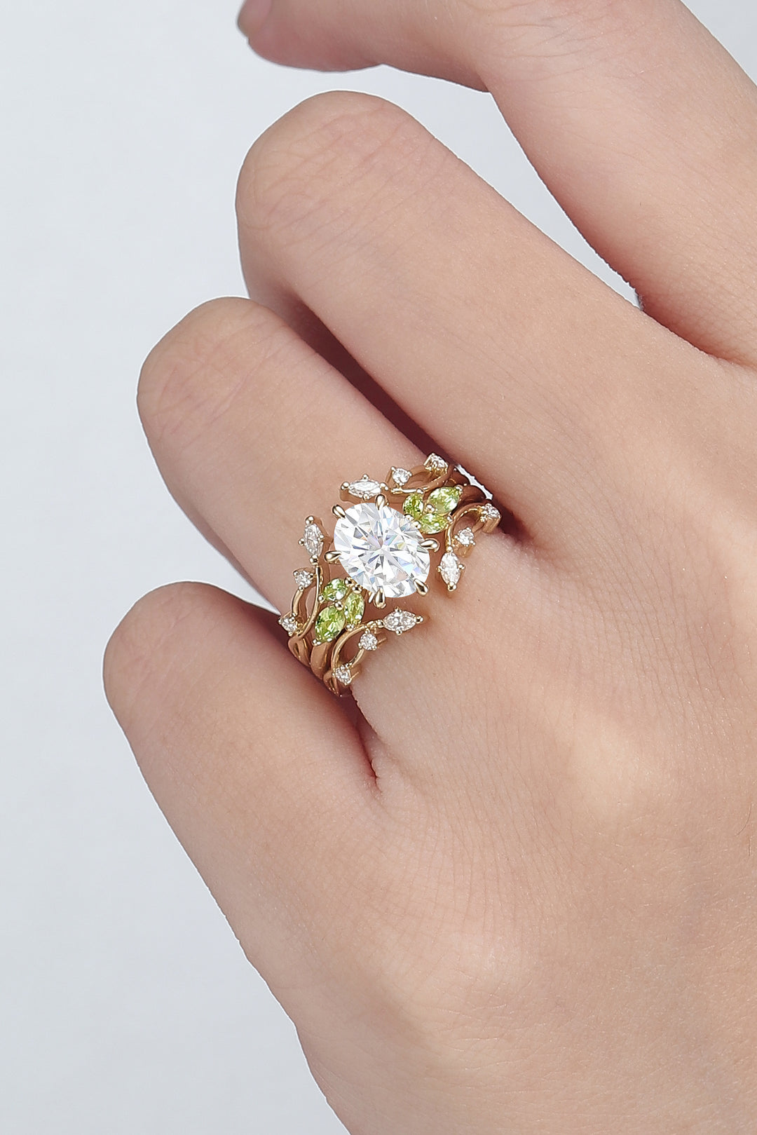 Cluster Oval Cut Moissanite Simple and Timeless Engagement Ring Set 2pcs