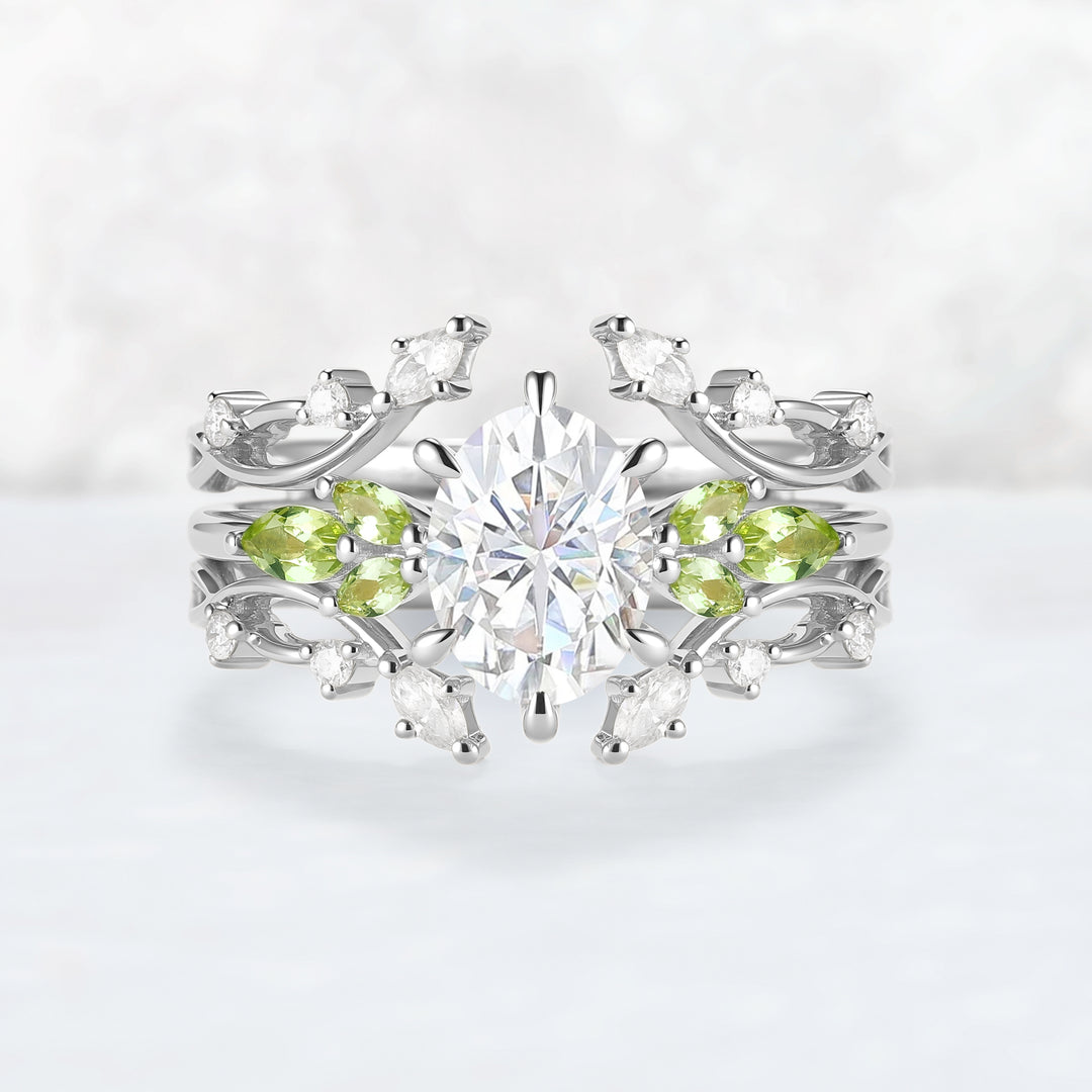 Cluster Oval Cut Moissanite Simple and Timeless Engagement Ring Set 2pcs