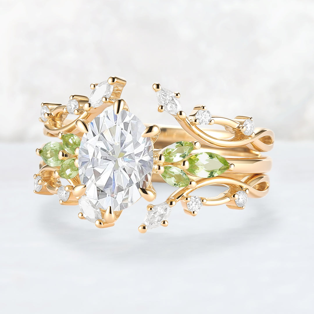 Cluster Oval Cut Moissanite Simple and Timeless Engagement Ring Set 2pcs