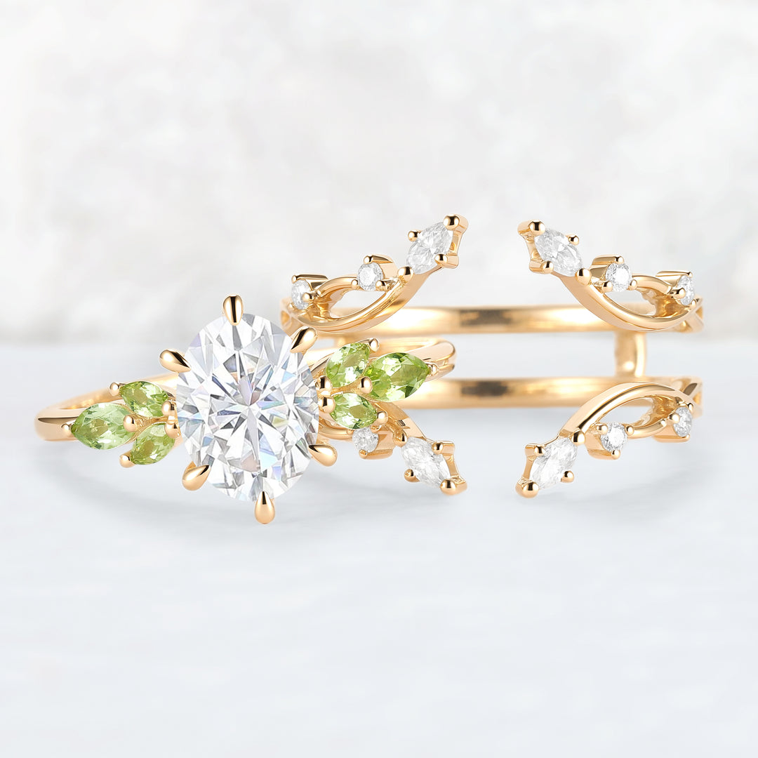 Cluster Oval Cut Moissanite Simple and Timeless Engagement Ring Set 2pcs