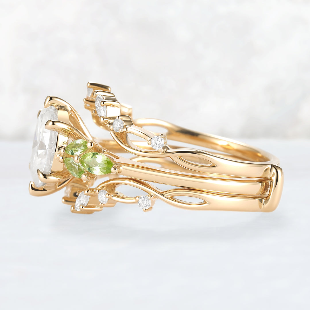 Cluster Oval Cut Moissanite Simple and Timeless Engagement Ring Set 2pcs