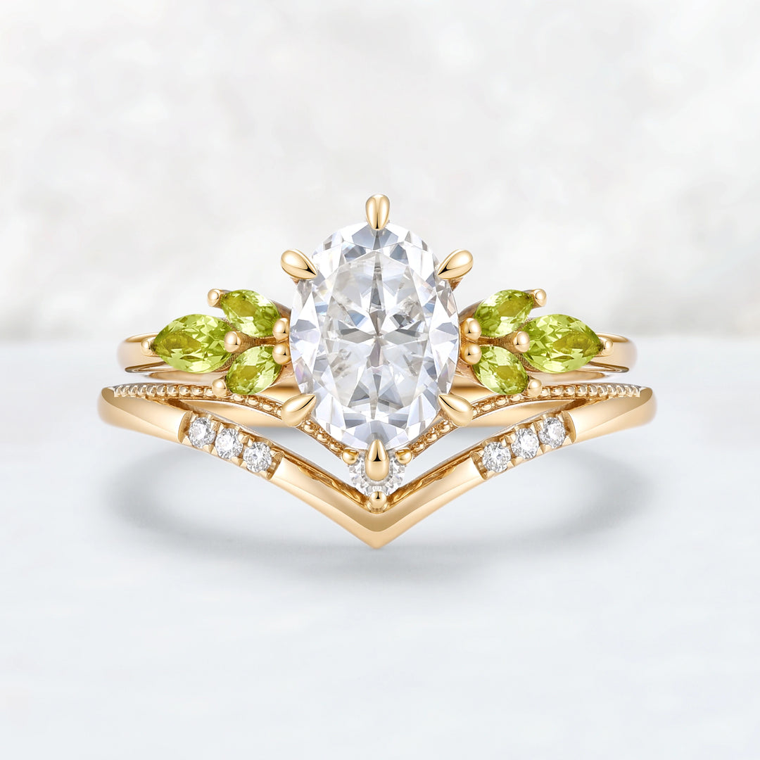 Cluster Oval Cut Moissanite Simple and Timeless Engagement Ring Set 2pcs