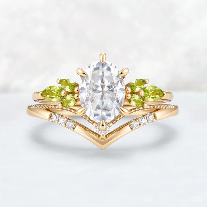Cluster Oval Cut Moissanite Simple and Timeless Engagement Ring Set 2pcs