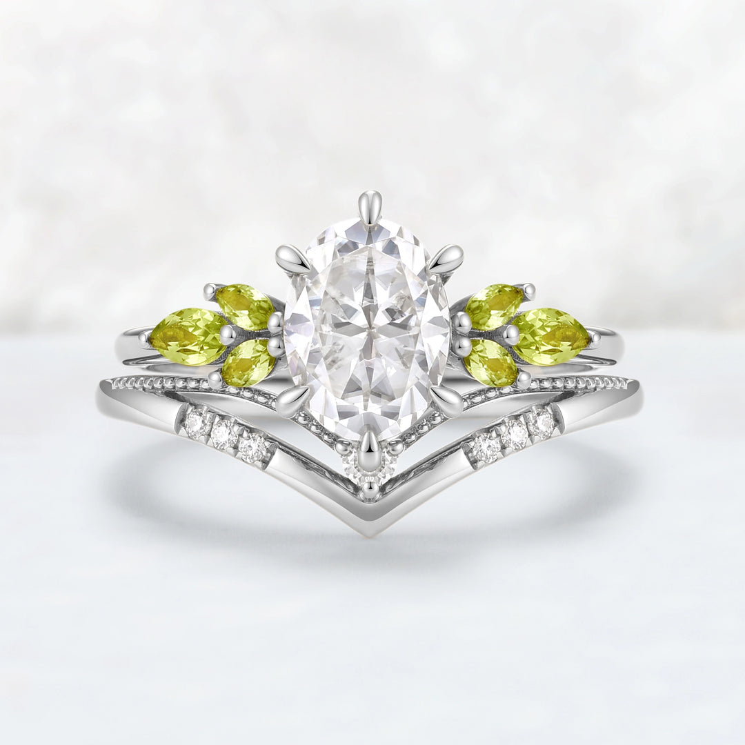 Cluster Oval Cut Moissanite Simple and Timeless Engagement Ring Set 2pcs