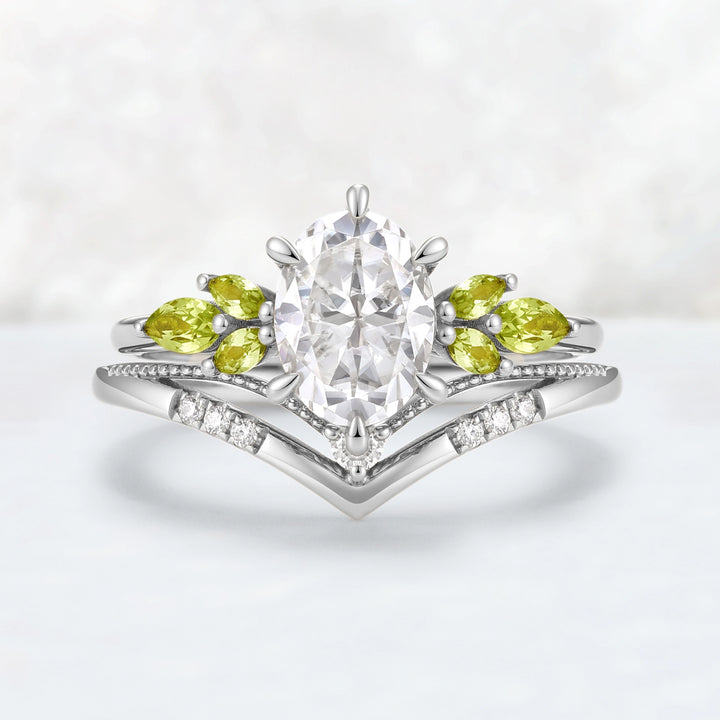 Cluster Oval Cut Moissanite Simple and Timeless Engagement Ring Set 2pcs