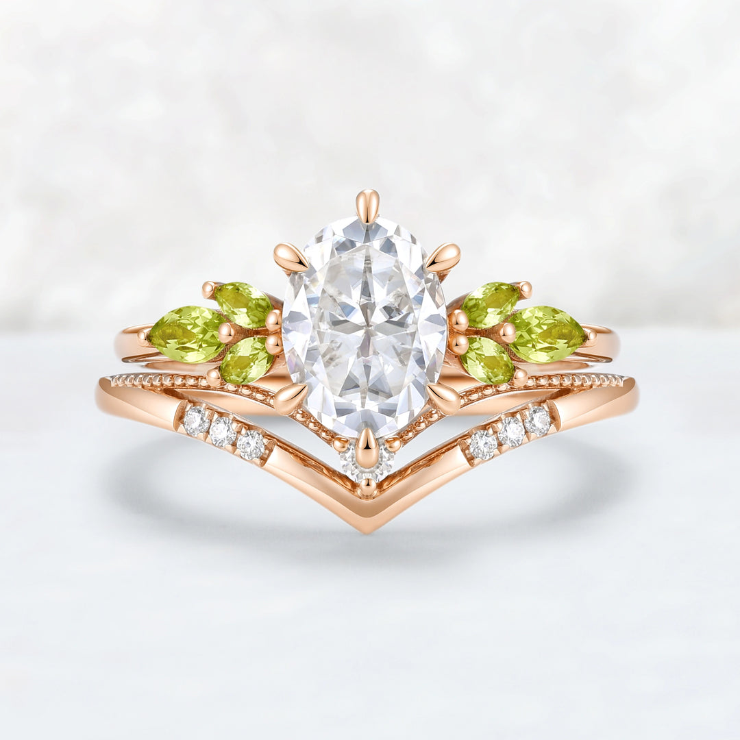 Cluster Oval Cut Moissanite Simple and Timeless Engagement Ring Set 2pcs