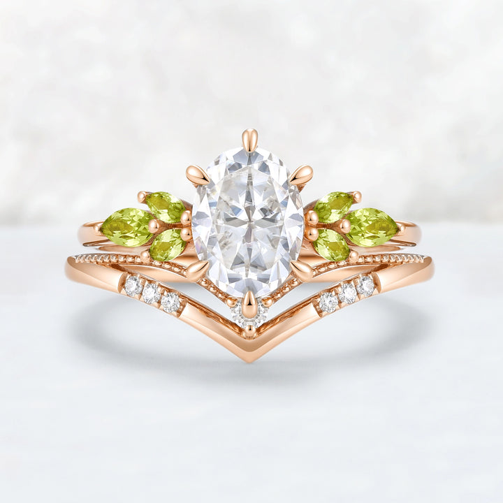 Cluster Oval Cut Moissanite Simple and Timeless Engagement Ring Set 2pcs