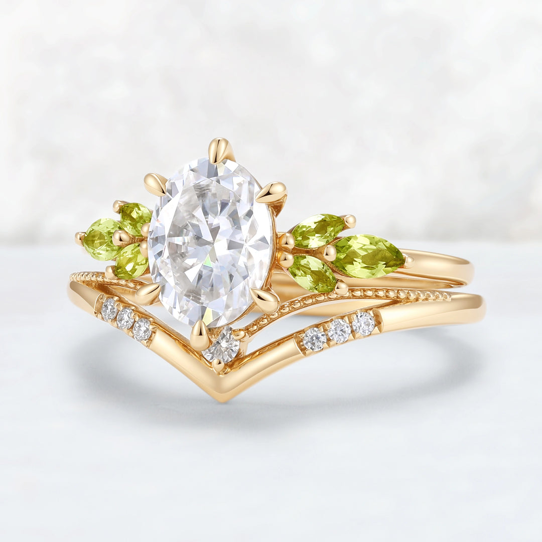 Cluster Oval Cut Moissanite Simple and Timeless Engagement Ring Set 2pcs