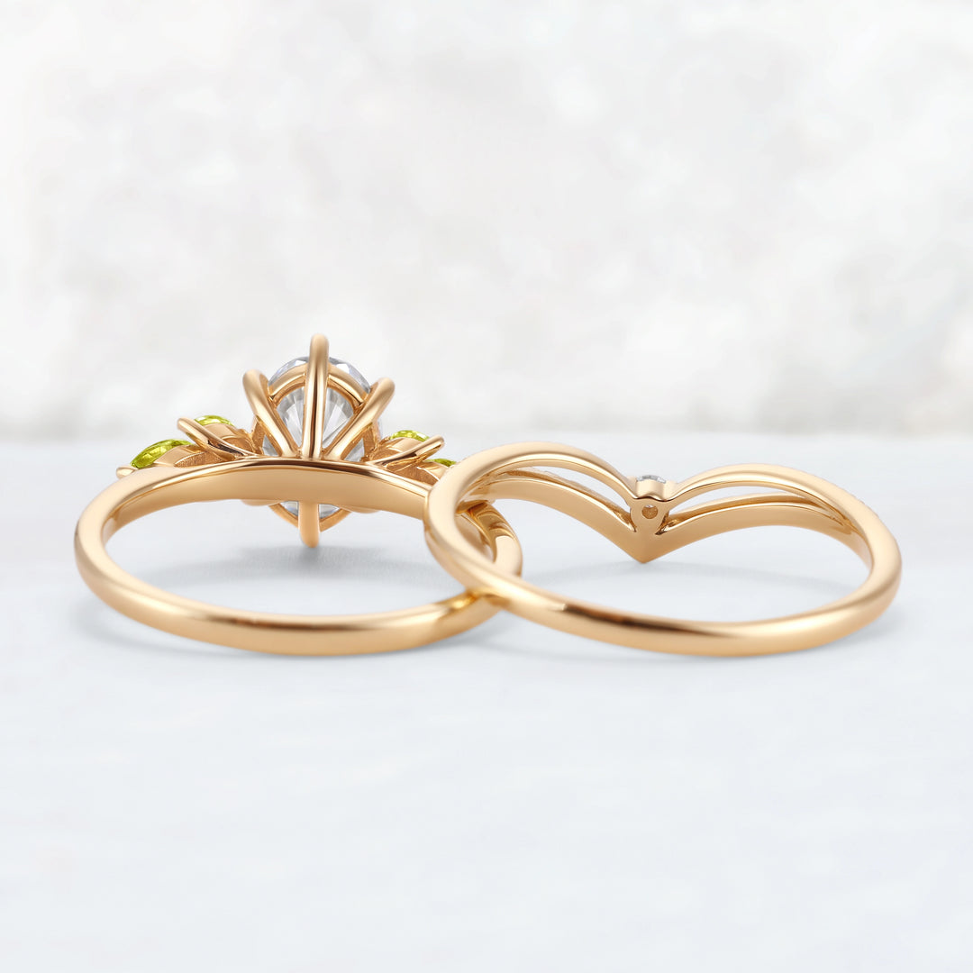 Cluster Oval Cut Moissanite Simple and Timeless Engagement Ring Set 2pcs