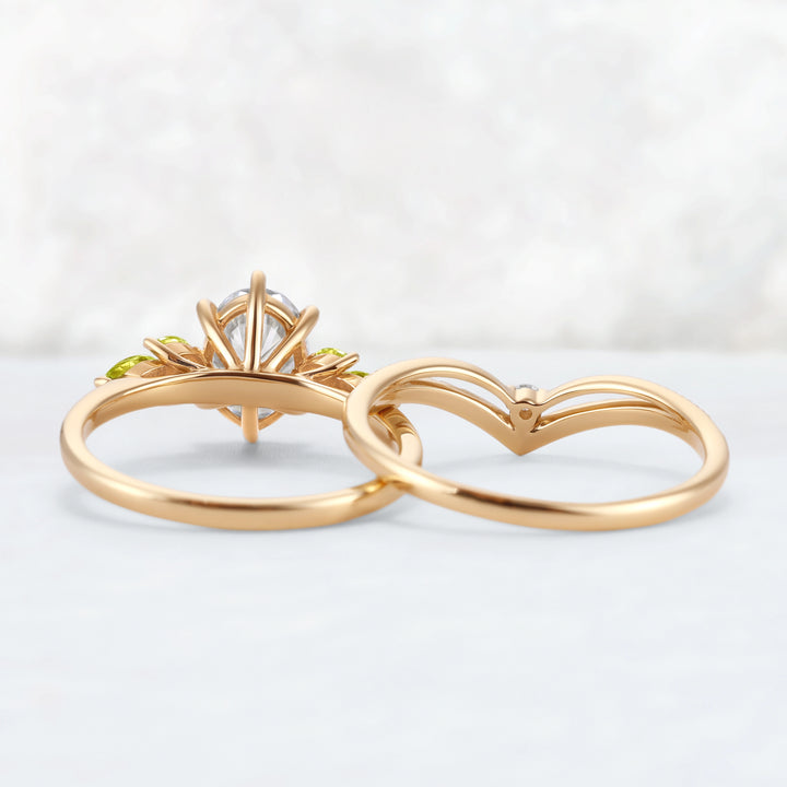 Cluster Oval Cut Moissanite Simple and Timeless Engagement Ring Set 2pcs
