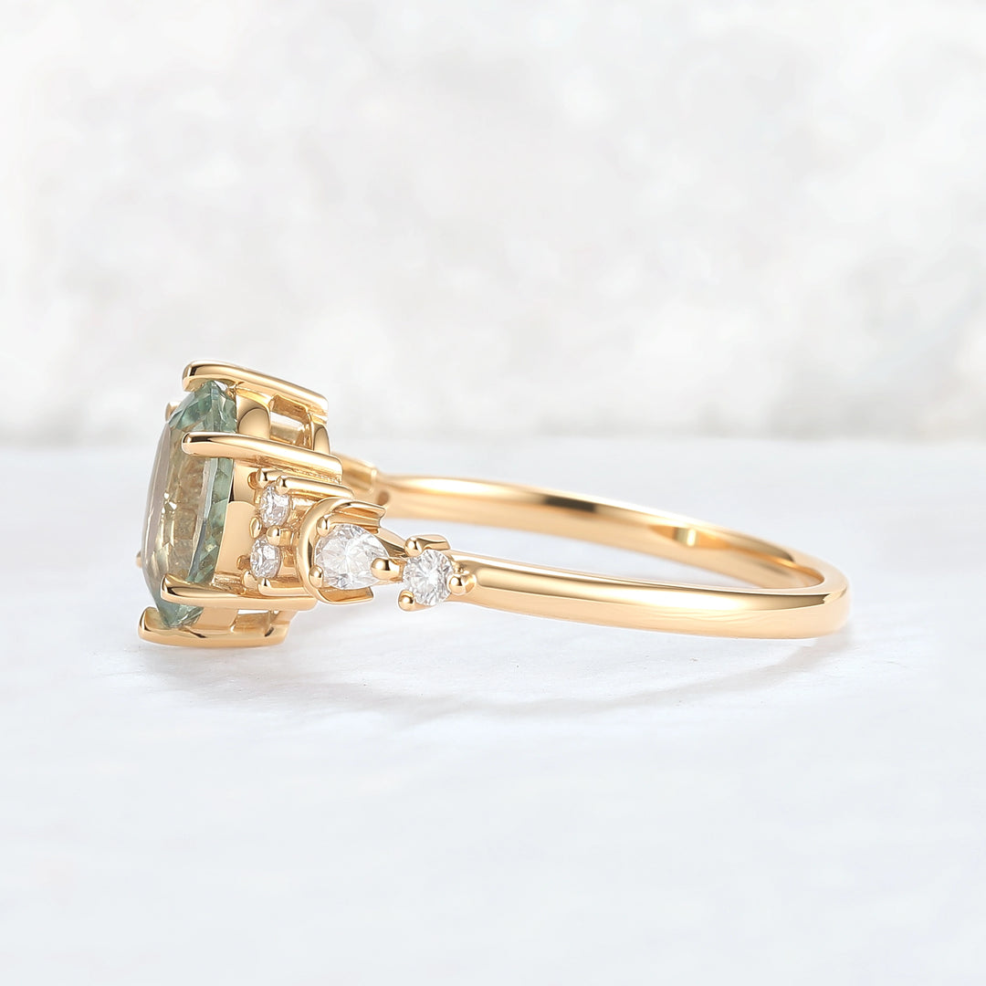 Cluster Oval Green Sapphire Moon Gemstone Ring