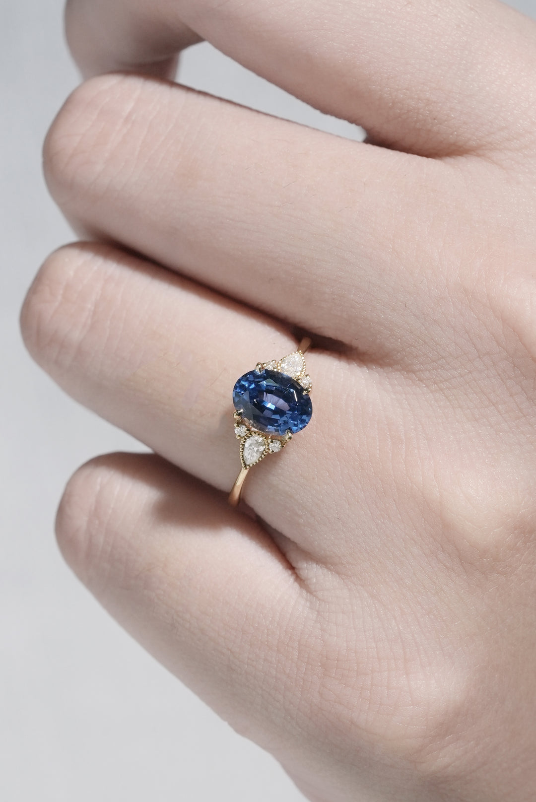 Cluster Oval Shaped Lab Cornflower Sapphire Gemstone Ring