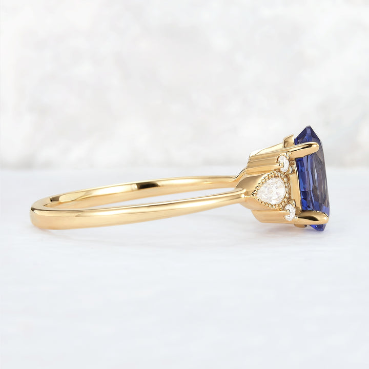 Cluster Oval Shaped Lab Cornflower Sapphire Gemstone Ring