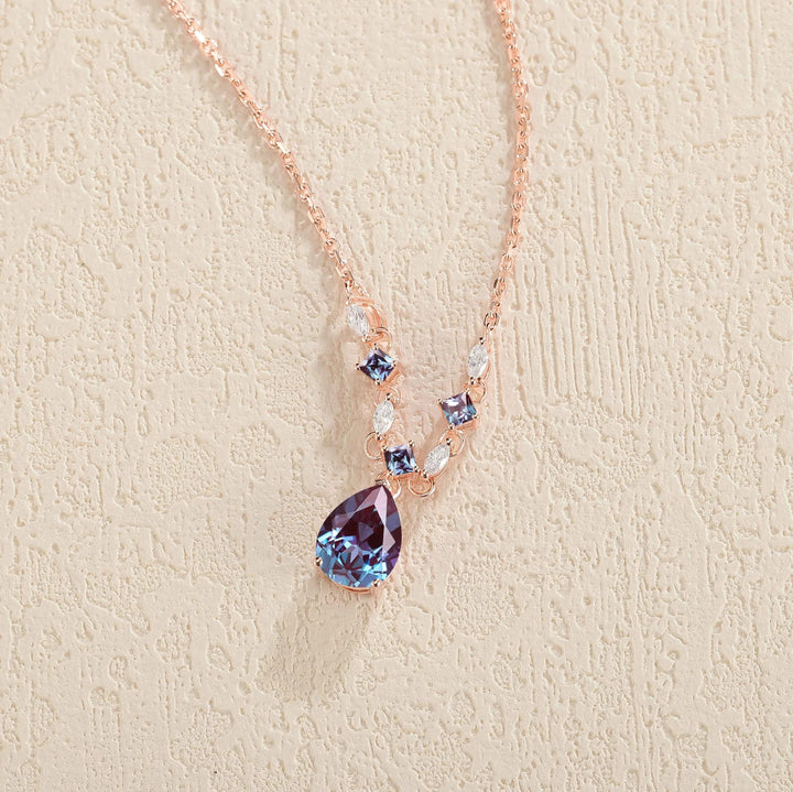 Cluster Pear Cut Alexandrite and Moissanite Necklace