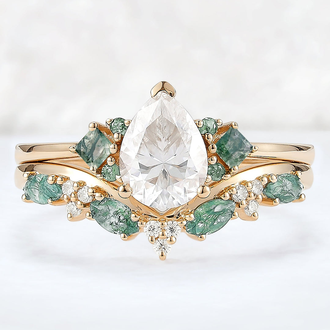 Cluster Pear Cut Moissanite Seven Stones Engagement Ring 2pcs