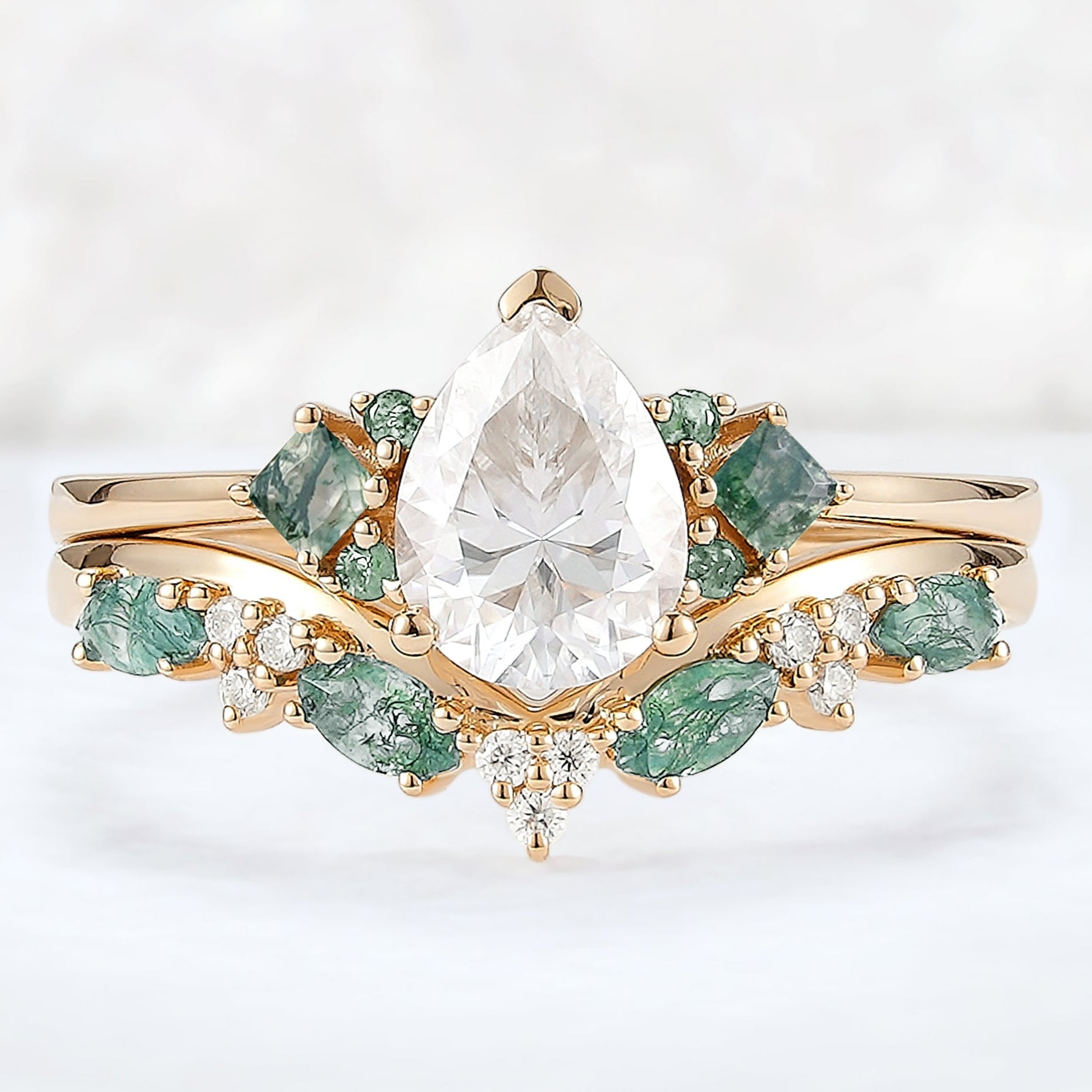 Cluster Pear Cut Moissanite Seven Stones Engagement Ring 2pcs