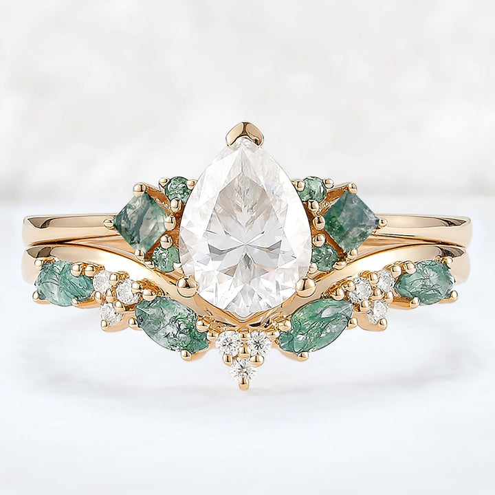 Cluster Pear Cut Moissanite Seven Stones Engagement Ring 2pcs
