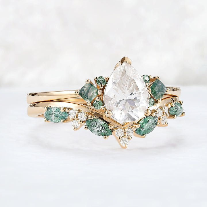 Cluster Pear Cut Moissanite Seven Stones Gemstone Ring 2pcs