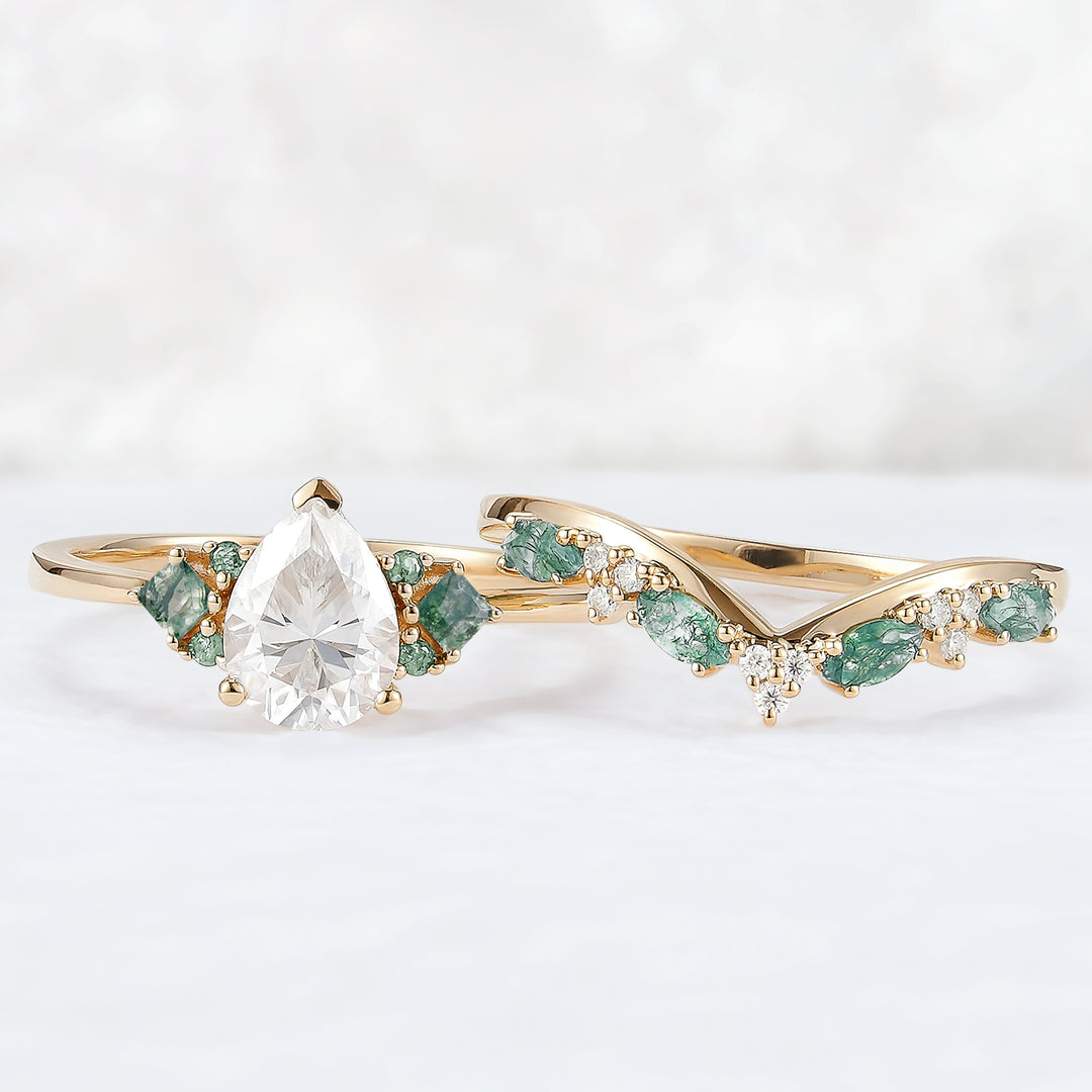 Cluster Pear Cut Moissanite Seven Stones Gemstone Ring 2pcs