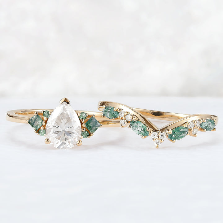 Cluster Pear Cut Moissanite Seven Stones Gemstone Ring 2pcs