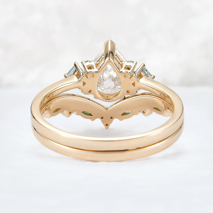 Cluster Pear Cut Moissanite Seven Stones Gemstone Ring 2pcs