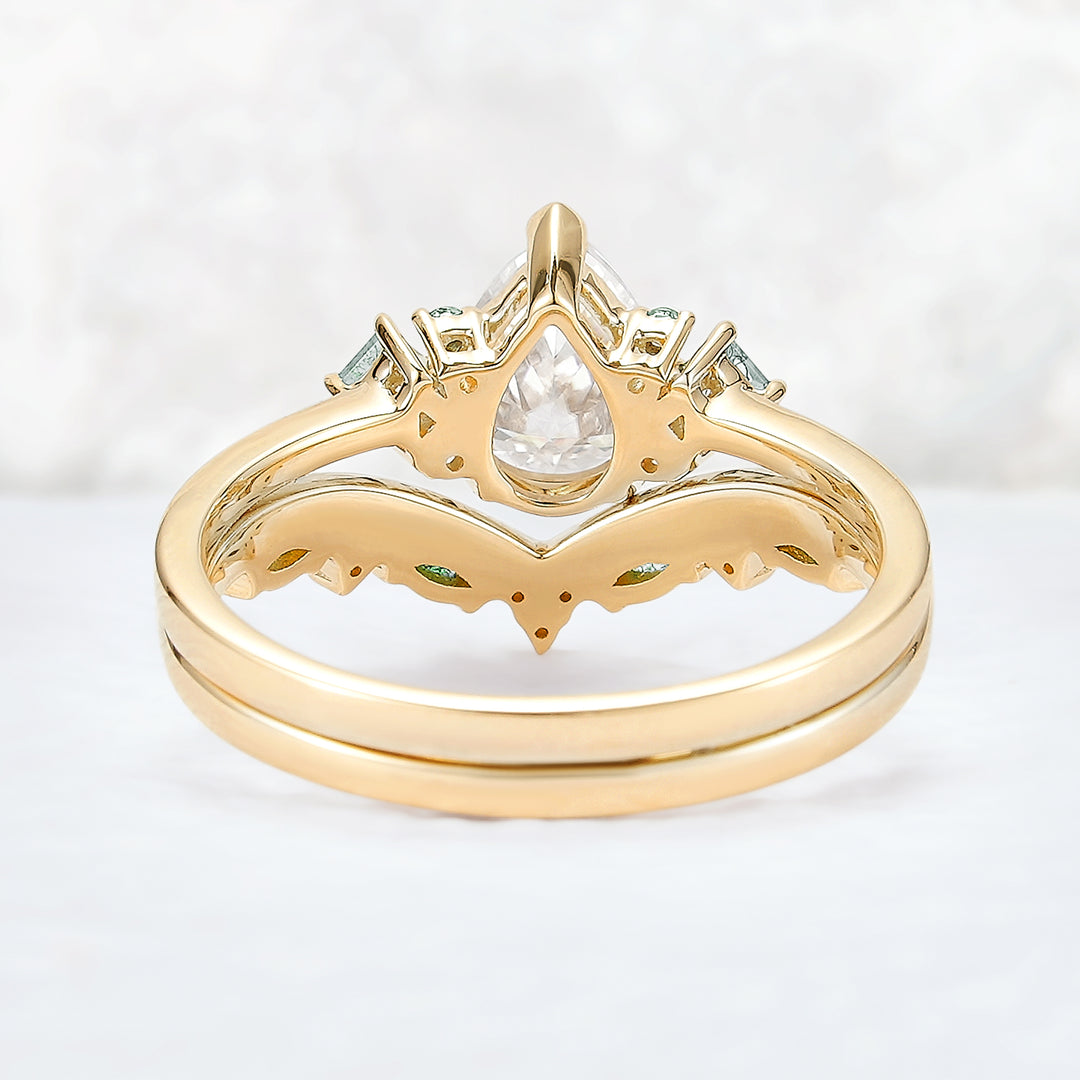 Cluster Pear Cut Moissanite Seven Stones Gemstone Ring 2pcs