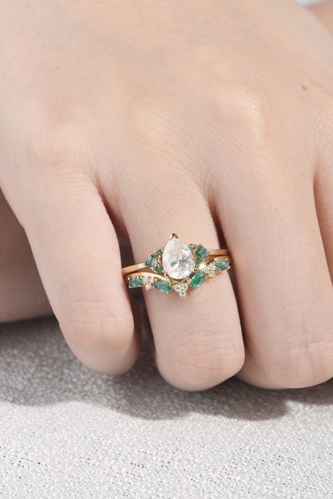 Cluster Pear Cut Moissanite Seven Stones Gemstone Ring 2pcs