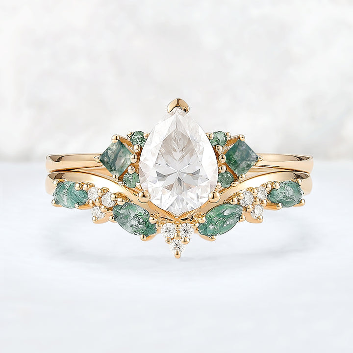 Cluster Pear Cut Moissanite Seven Stones Gemstone Ring 2pcs