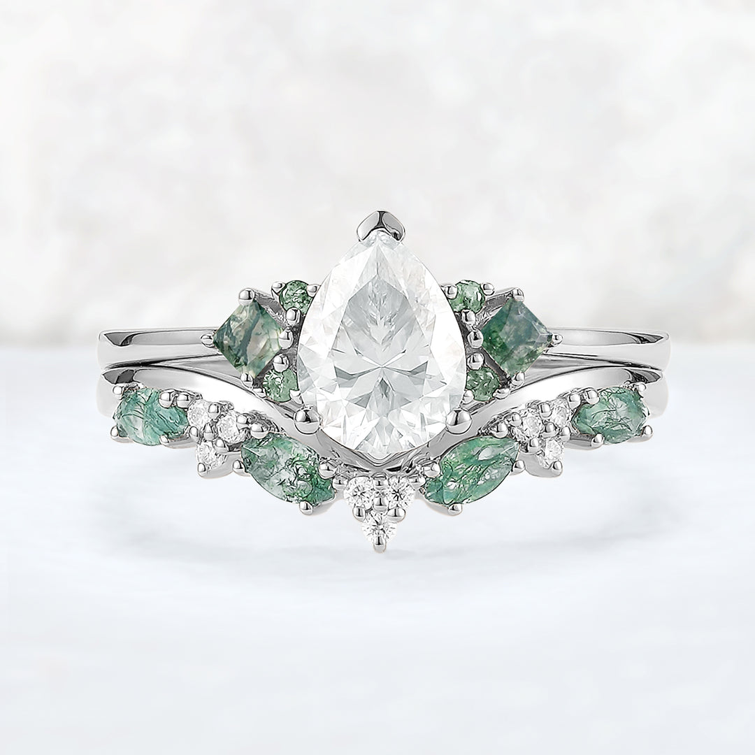 Cluster Pear Cut Moissanite Seven Stones Gemstone Ring 2pcs