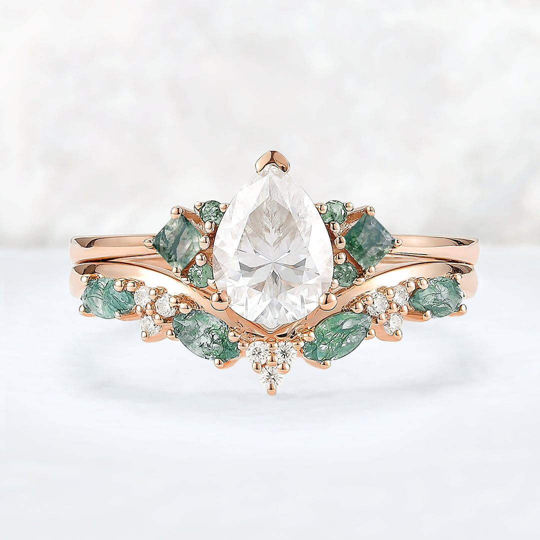 Cluster Pear Cut Moissanite Seven Stones Gemstone Ring 2pcs