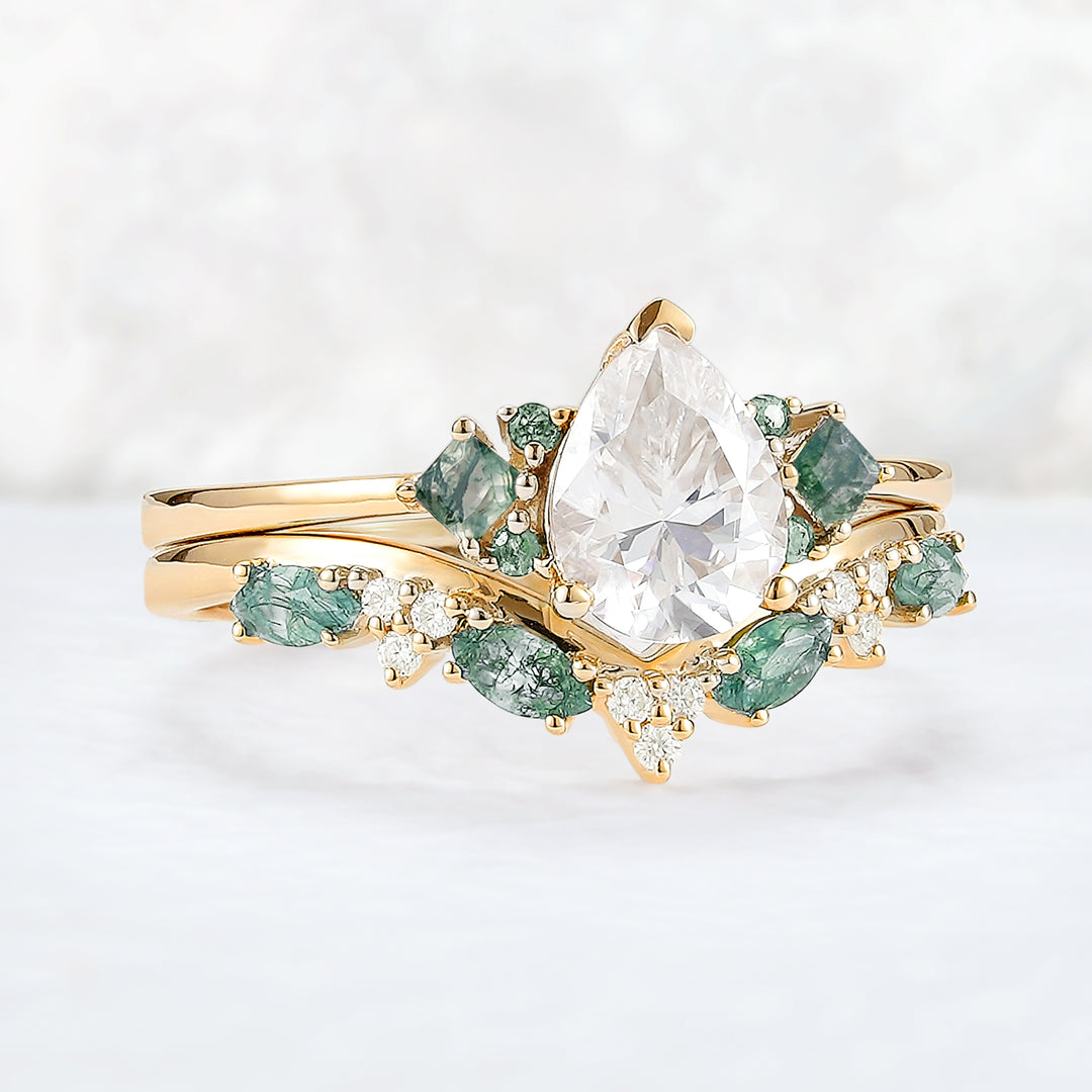 Cluster Pear Cut Moissanite Seven Stones Gemstone Ring 2pcs