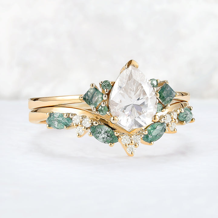 Cluster Pear Cut Moissanite Seven Stones Gemstone Ring 2pcs