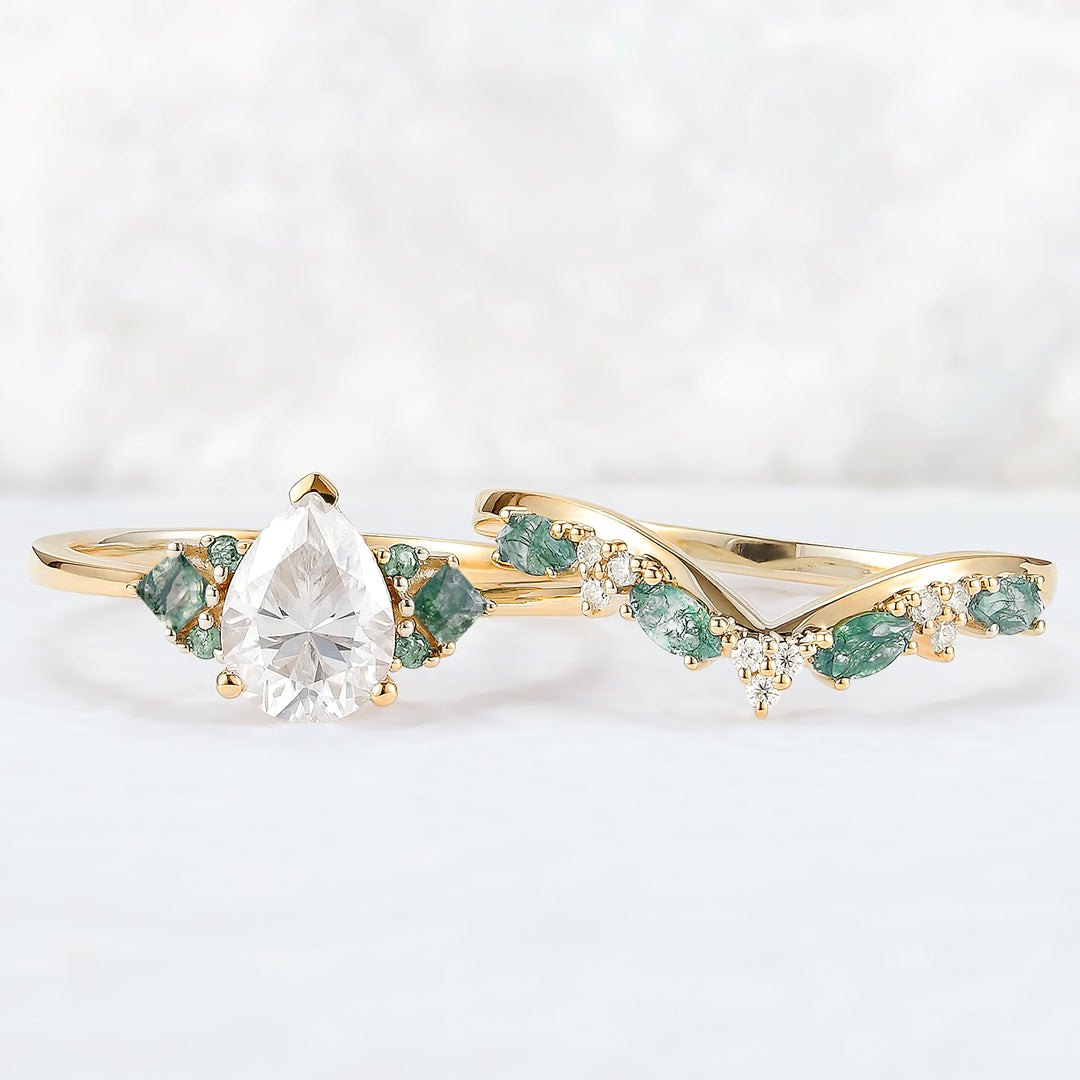 Cluster Pear Cut Moissanite Seven Stones Gemstone Ring 2pcs