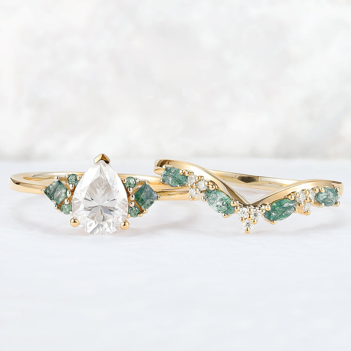 Cluster Pear Cut Moissanite Seven Stones Gemstone Ring 2pcs