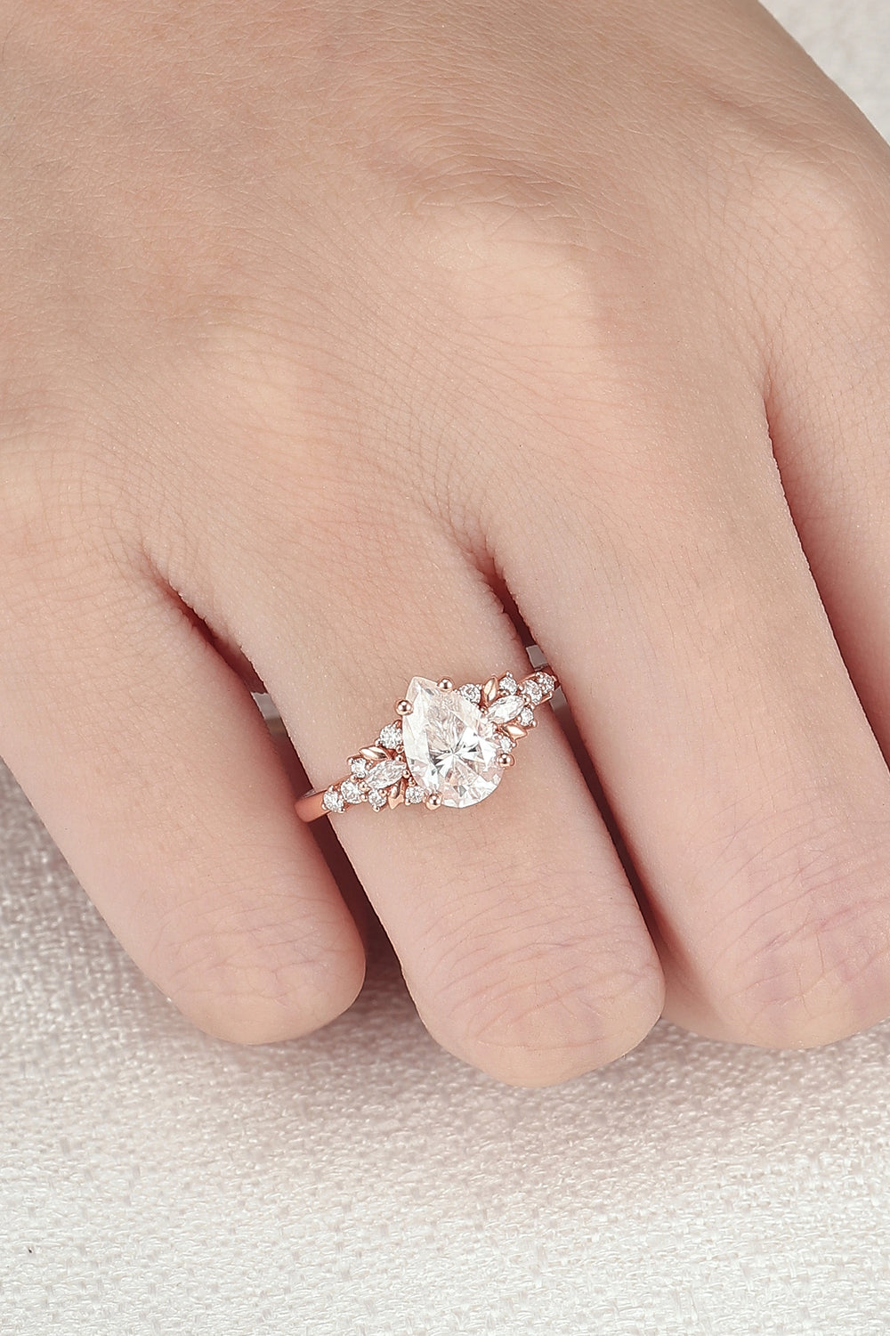 Cluster Pear Shaped Moissanite Gemstone Ring