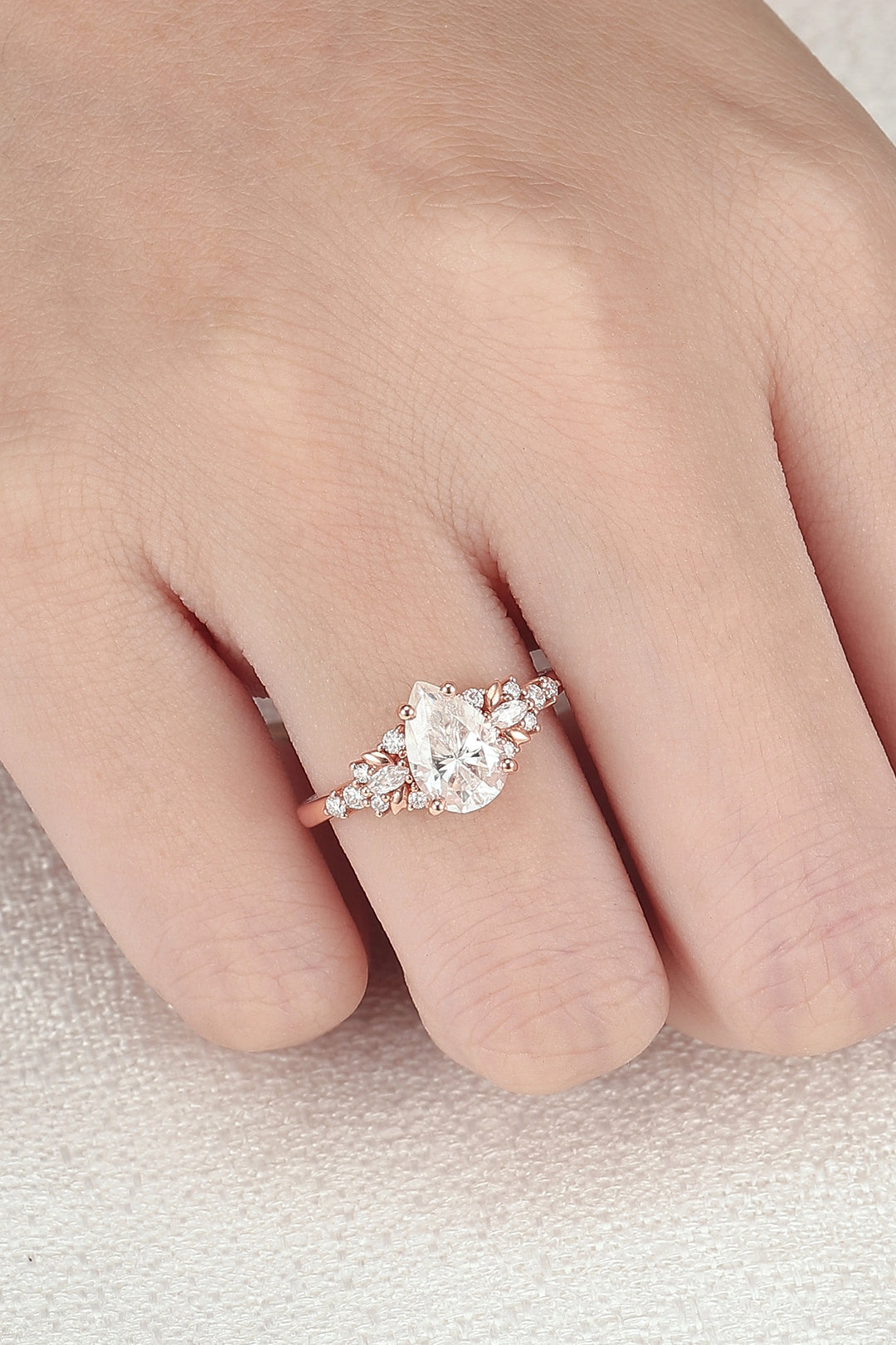 Cluster Pear Shaped Moissanite Gemstone Ring