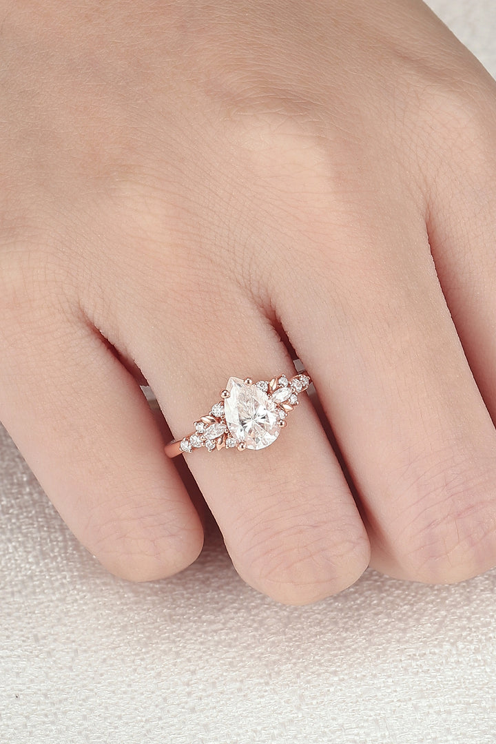 Cluster Pear Shaped Moissanite Gemstone Ring