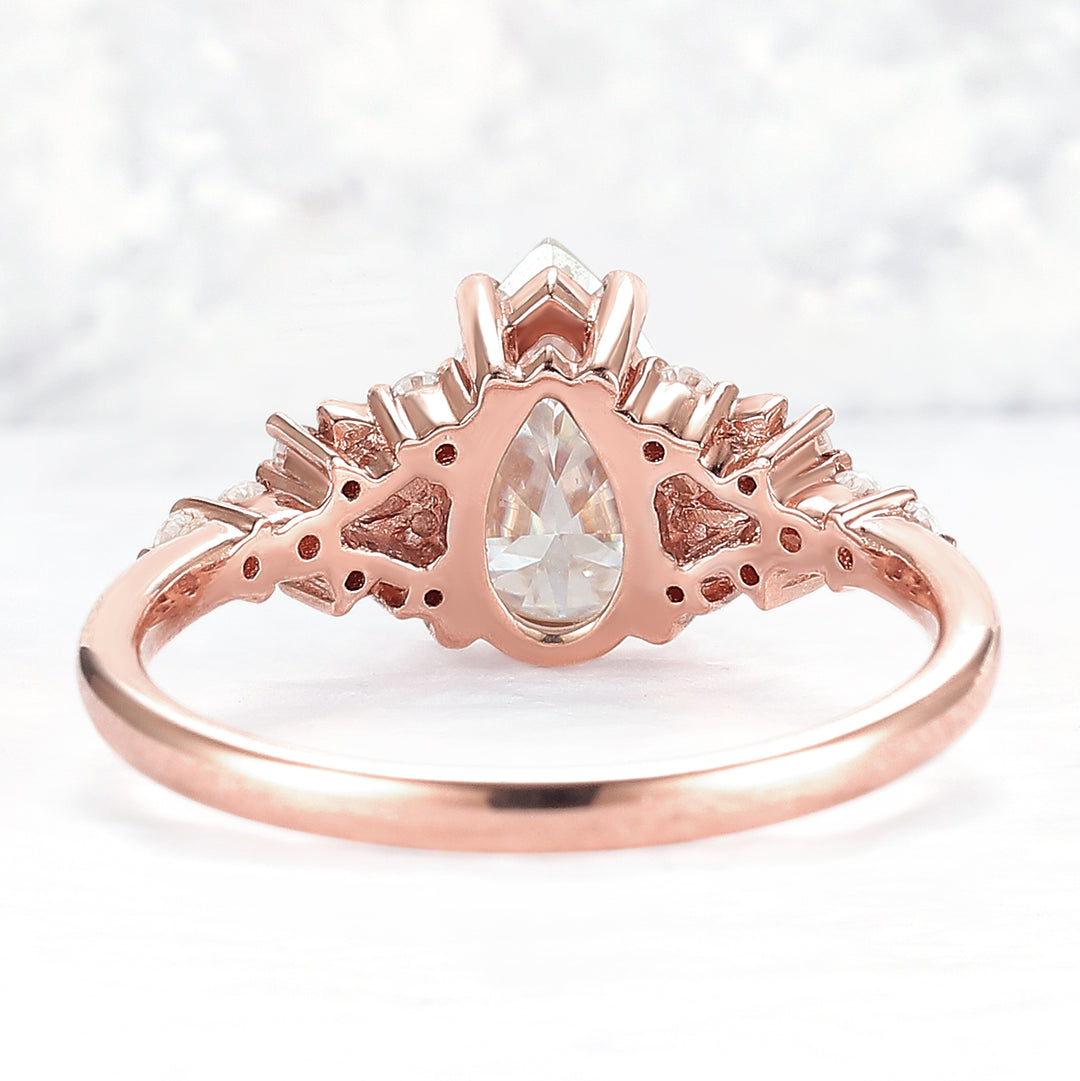 Cluster Pear Shaped Moissanite Gemstone Ring