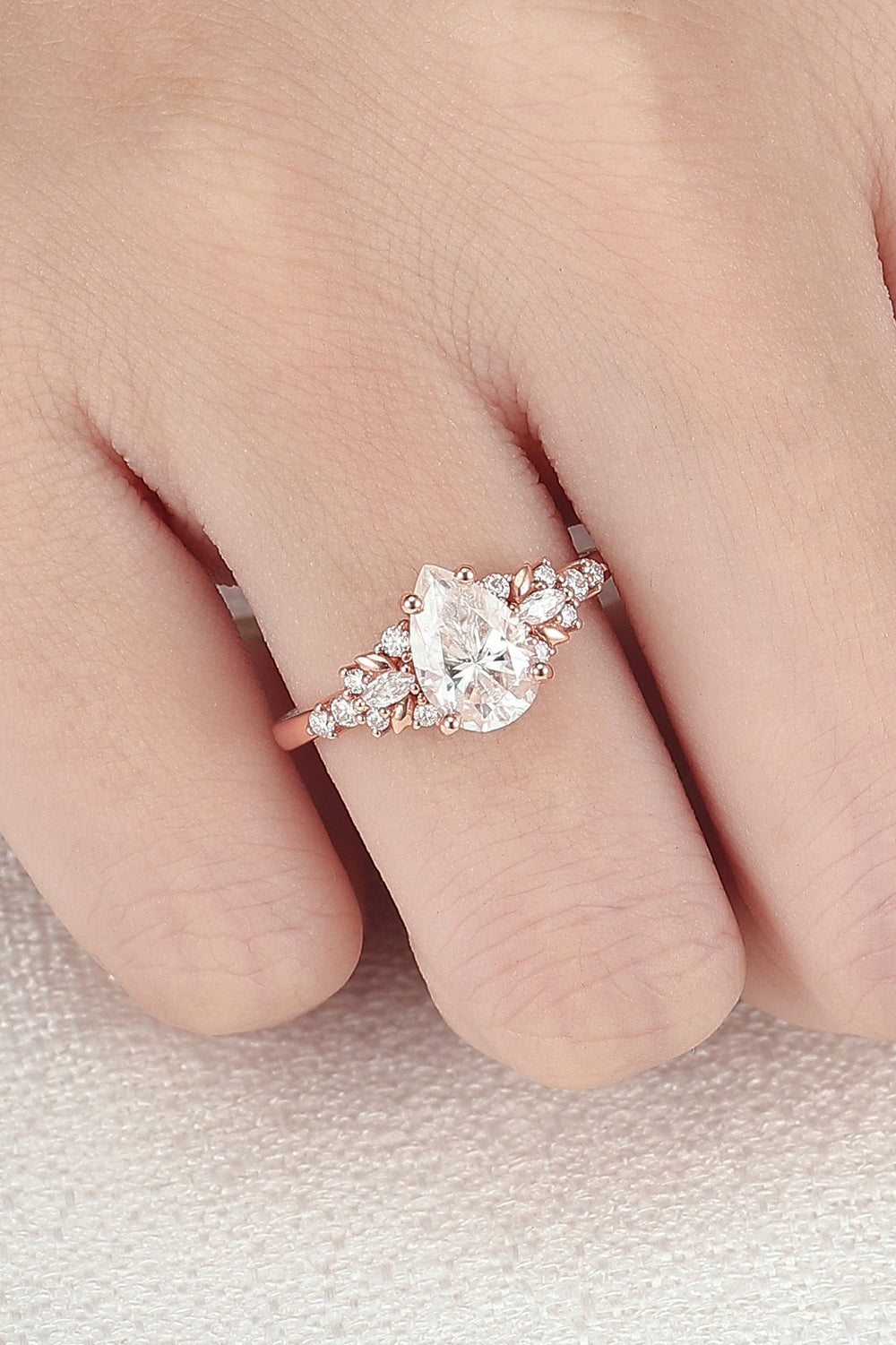 Cluster Pear Shaped Moissanite Gemstone Ring