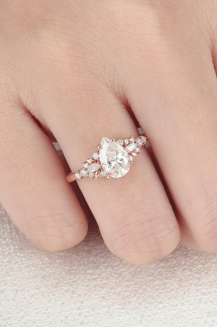 Cluster Pear Shaped Moissanite Gemstone Ring