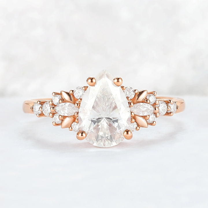 Cluster Pear Shaped Moissanite Gemstone Ring