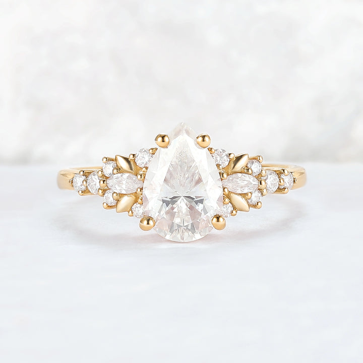Cluster Pear Shaped Moissanite Gemstone Ring