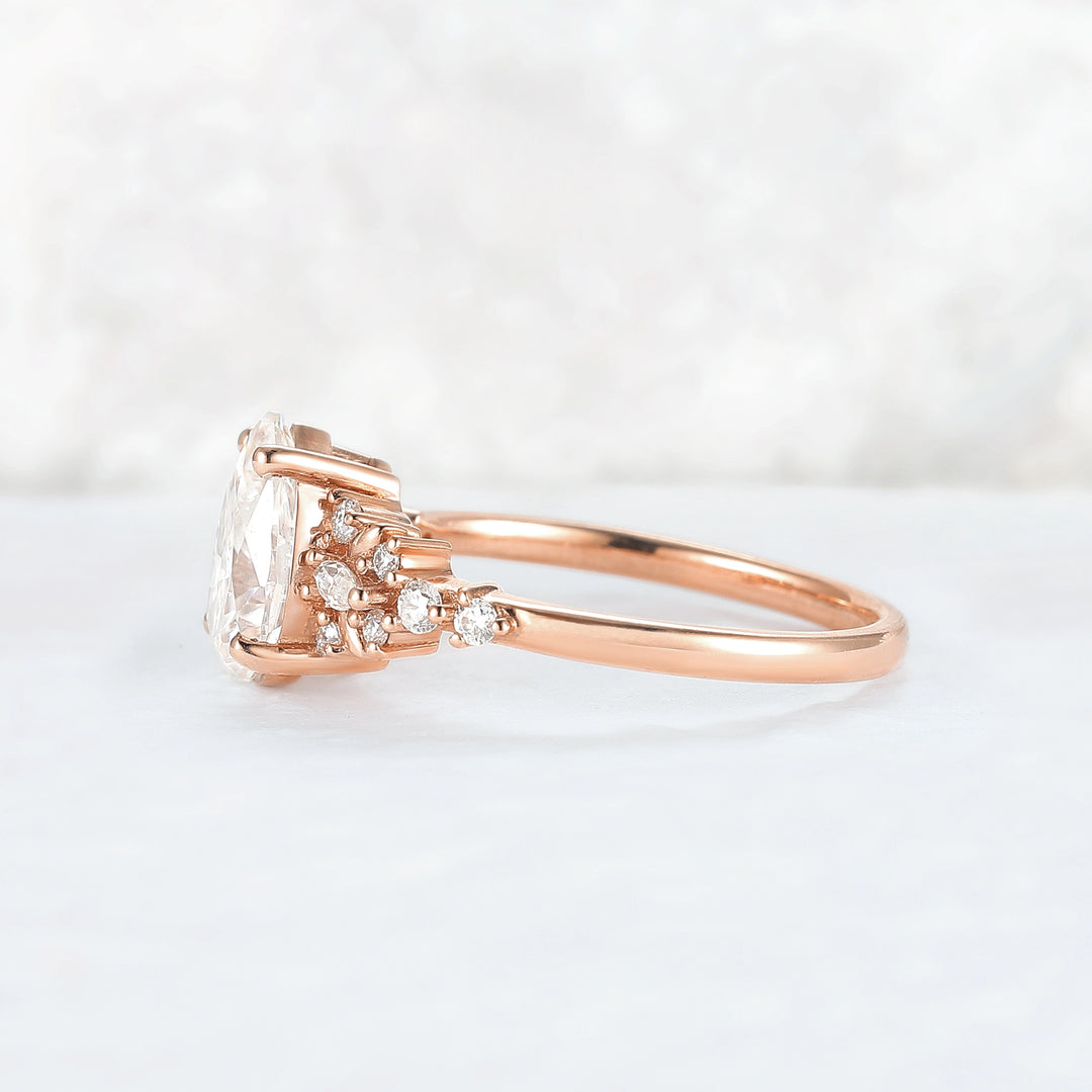 Cluster Pear Shaped Moissanite Gemstone Ring