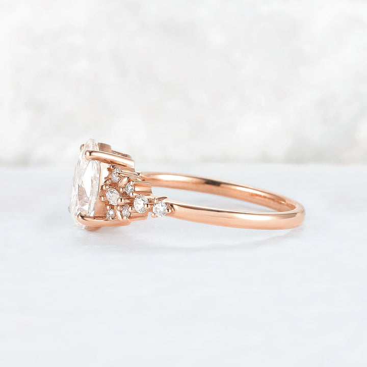 Cluster Pear Shaped Moissanite Gemstone Ring