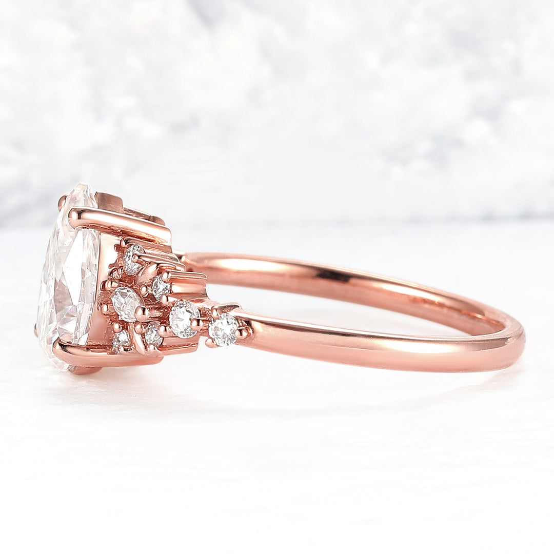 Cluster Pear Shaped Moissanite Gemstone Ring