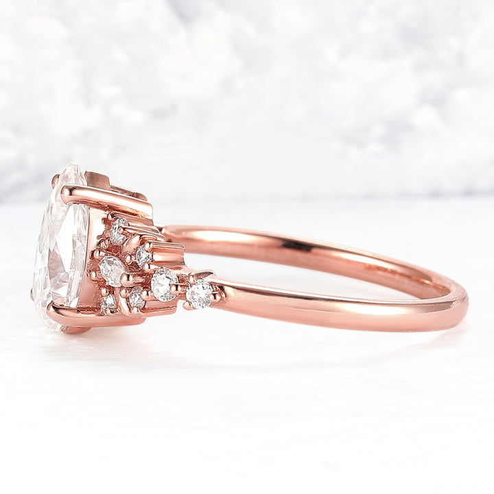 Cluster Pear Shaped Moissanite Gemstone Ring